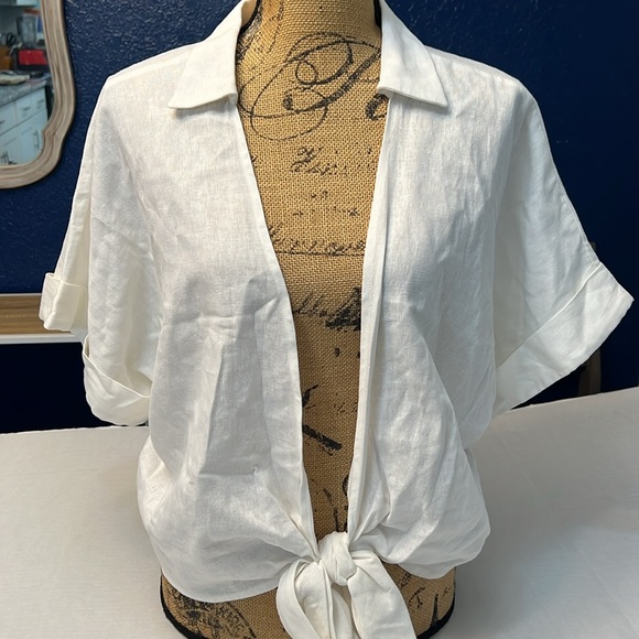 JUST BEE QUEEN WHITE LINEN BLEND CHIARA TOP LARGE - Picture 4 of 14